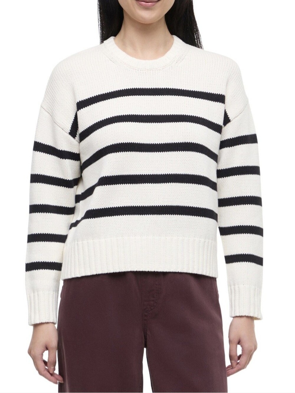 GAP Pullover Crewneck Sweater Striped Black White S NEW NWT